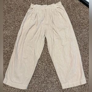 Free People Women's Cream Cotton Wide Leg Loose Pants Elastic Waist Size 9